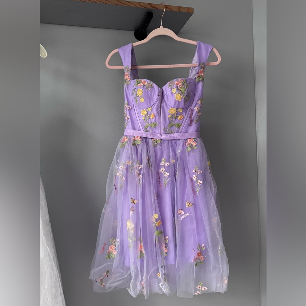 Floral Embroidered Purple Tulle Dress, Designer Inspired
